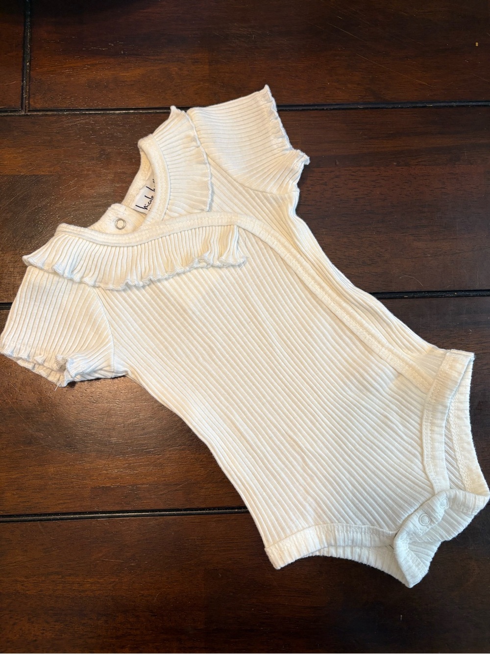 Nicole Miller Cream Ribbed Ruffle-Trim One-Piece